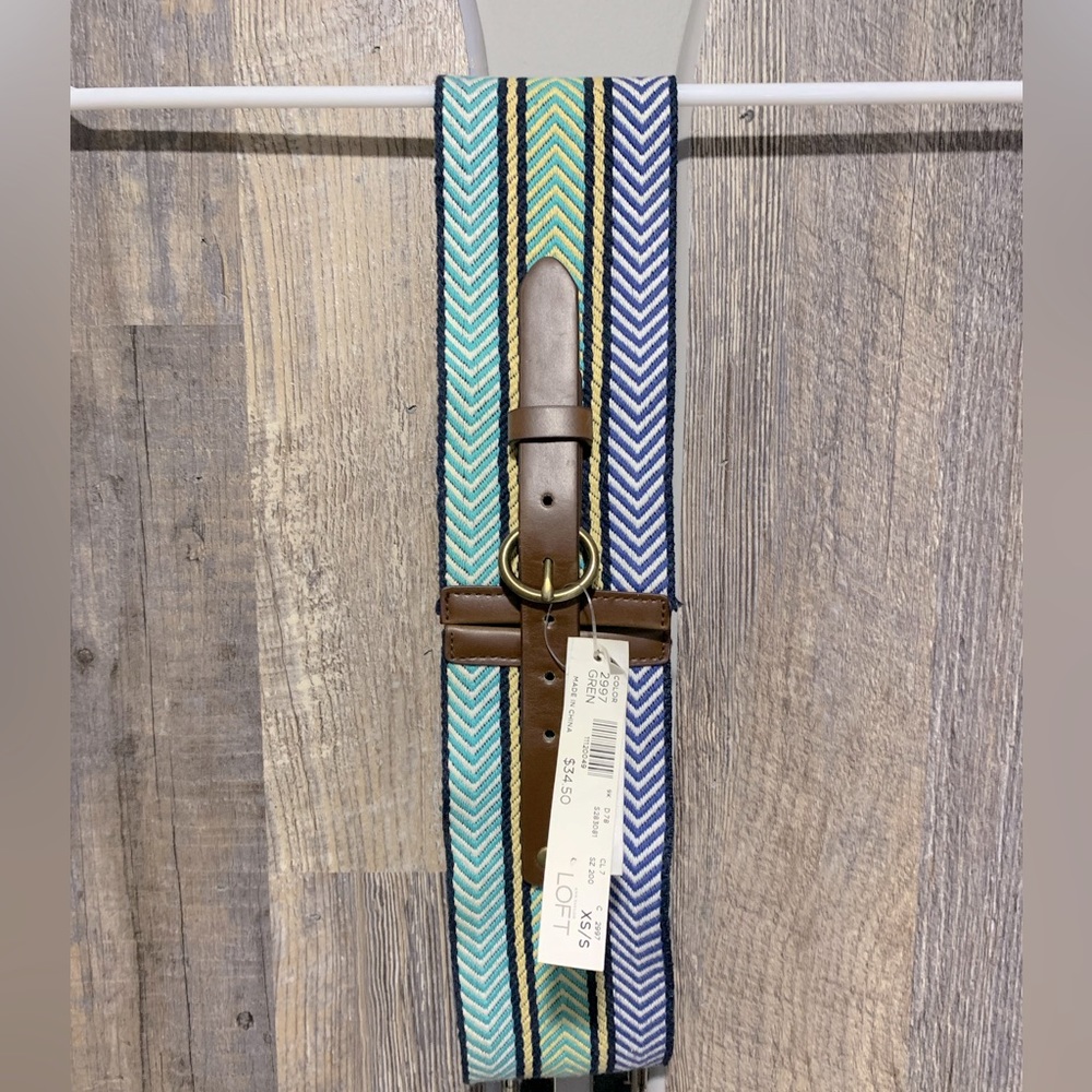 NWT Loft XS / S Stretchy Elasticized Wide Belt Navy Blue .. Other Blues …Brown